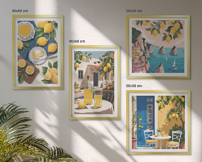 Conjunto de 4 quadros com moldura Limonada ao sol no pátio