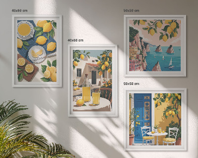 Conjunto de 4 quadros com moldura Limonada ao sol no pátio
