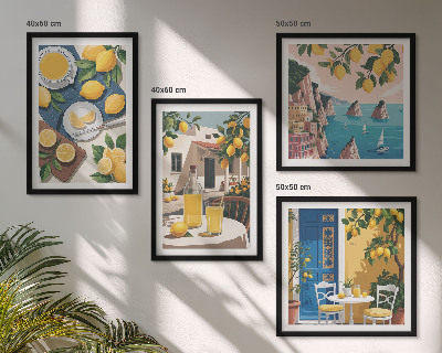 Conjunto de 4 quadros com moldura Limonada ao sol no pátio