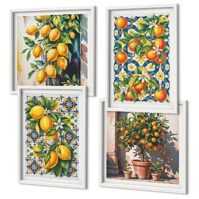 Composição de quadros com frutas cítricas abstratas e coloridas