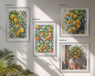 Composição de quadros com frutas cítricas abstratas e coloridas
