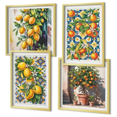 Composição de quadros com frutas cítricas abstratas e coloridas