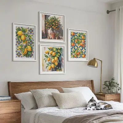 Composição de quadros com frutas cítricas abstratas e coloridas