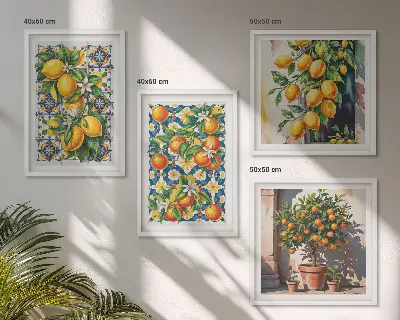 Composição de quadros com frutas cítricas abstratas e coloridas