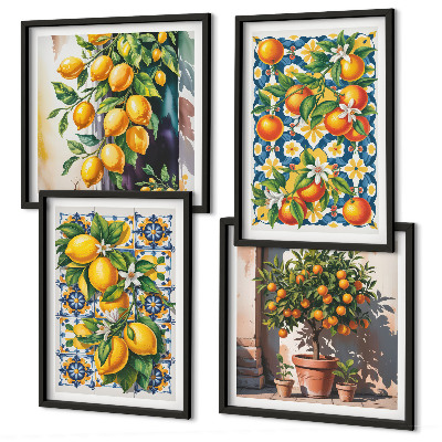 Composição de quadros Frutas cítricas abstratas e coloridas