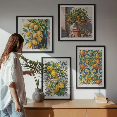 Composição de quadros com frutas cítricas abstratas e coloridas