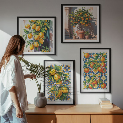 Composição de quadros Frutas cítricas abstratas e coloridas