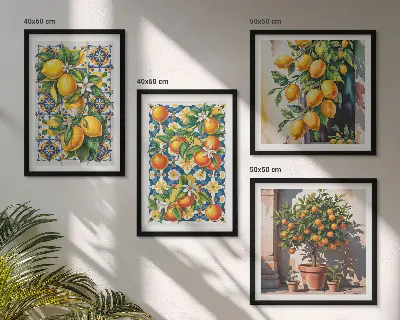 Composição de quadros com frutas cítricas abstratas e coloridas