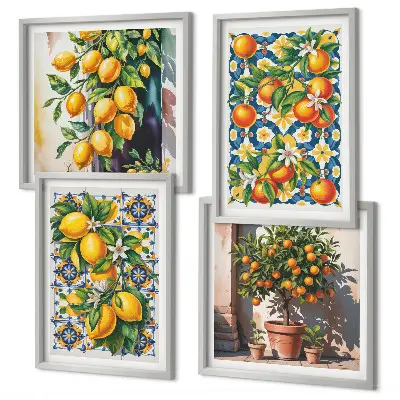 Composição de quadros com frutas cítricas abstratas e coloridas