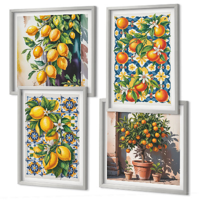 Composição de quadros Frutas cítricas abstratas e coloridas