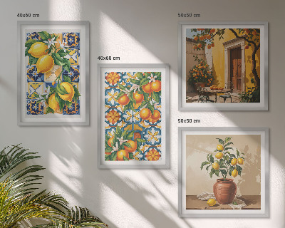 Políptico com moldura padrões de flores de laranja limão