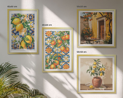 Políptico com moldura padrões de flores de laranja limão