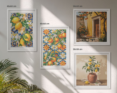 Políptico com moldura padrões de flores de laranja limão