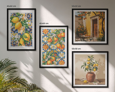 Políptico com moldura padrões de flores de laranja limão