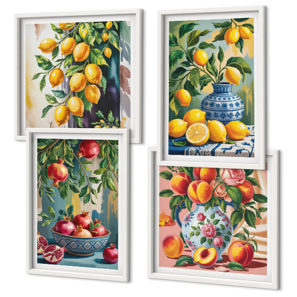 Conjunto de 4 quadros com moldura Composição de frutas