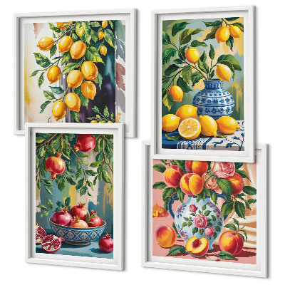 Conjunto de 4 quadros com moldura Composição de frutas