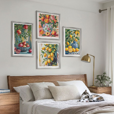 Conjunto de 4 quadros com moldura Composição de frutas