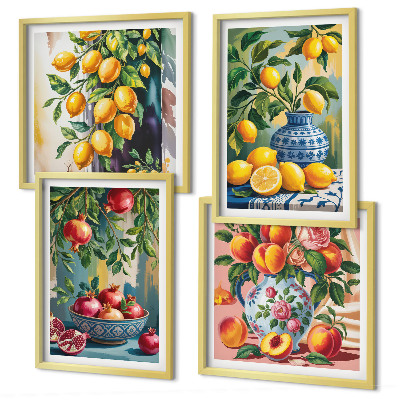 Conjunto de 4 quadros com moldura Composição de frutas