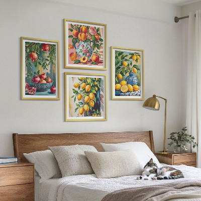 Conjunto de 4 quadros com moldura Composição de frutas