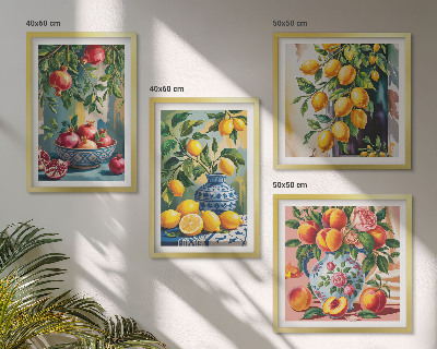Conjunto de 4 quadros com moldura Composição de frutas