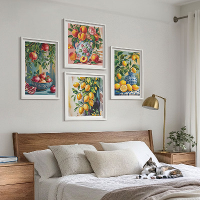 Conjunto de 4 quadros com moldura Composição de frutas