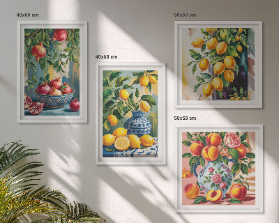Conjunto de 4 quadros com moldura Composição de frutas
