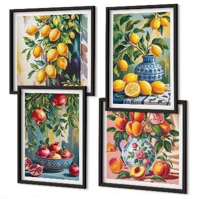 Conjunto de 4 quadros com moldura Composição de frutas
