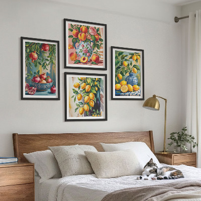 Conjunto de 4 quadros com moldura Composição de frutas