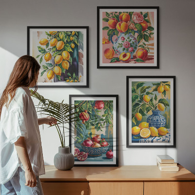 Conjunto de 4 quadros com moldura Composição de frutas