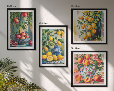 Conjunto de 4 quadros com moldura Composição de frutas