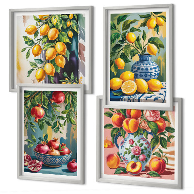 Conjunto de 4 quadros com moldura Composição de frutas