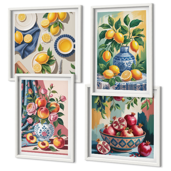 Composição de quadros Flores e frutas em vasos