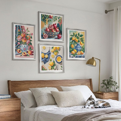 Composição de quadros Flores e frutas em vasos
