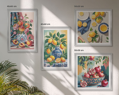 Composição de quadros Flores e frutas em vasos