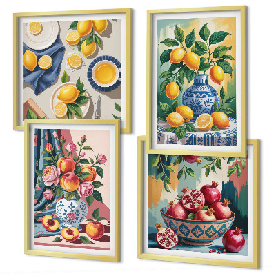Composição de quadros Flores e frutas em vasos