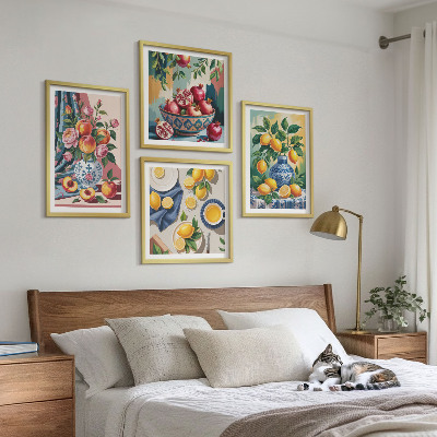Composição de quadros Flores e frutas em vasos