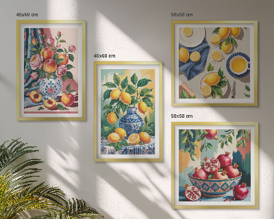 Composição de quadros Flores e frutas em vasos