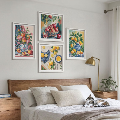 Composição de quadros Flores e frutas em vasos