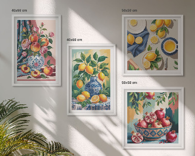Composição de quadros Flores e frutas em vasos