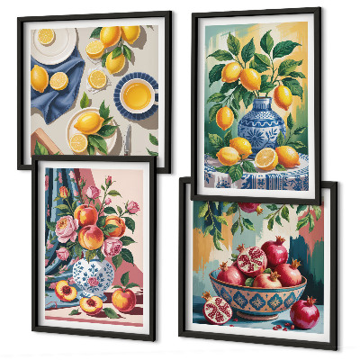 Composição de quadros Flores e frutas em vasos