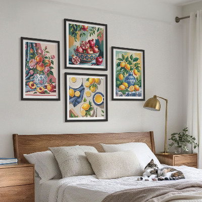 Composição de quadros Flores e frutas em vasos