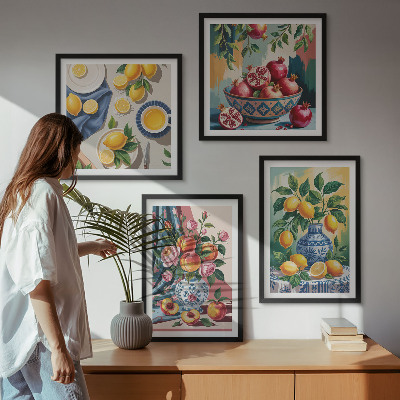 Composição de quadros Flores e frutas em vasos
