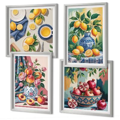 Composição de quadros Flores e frutas em vasos
