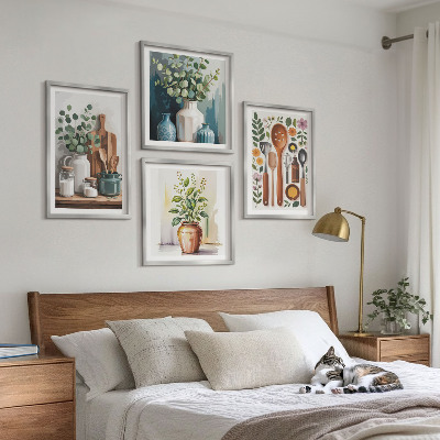 Conjunto de 4 quadros com moldura Acessórios de cozinha à base de plantas