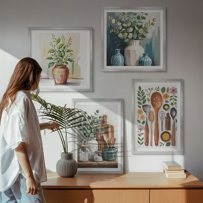 Conjunto de 4 quadros com moldura Acessórios de cozinha à base de plantas
