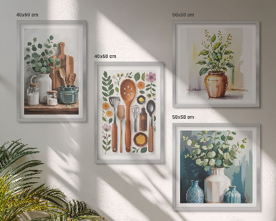 Conjunto de 4 quadros com moldura Acessórios de cozinha à base de plantas
