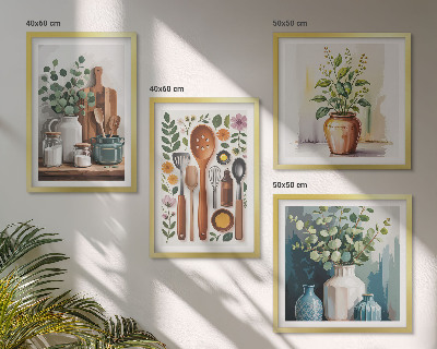 Conjunto de 4 quadros com moldura Acessórios de cozinha à base de plantas
