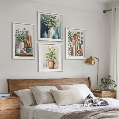 Conjunto de 4 quadros com moldura Acessórios de cozinha à base de plantas