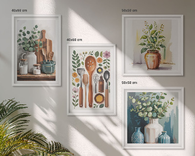 Conjunto de 4 quadros com moldura Acessórios de cozinha à base de plantas