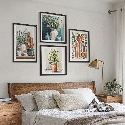 Conjunto de 4 quadros com moldura Acessórios de cozinha à base de plantas